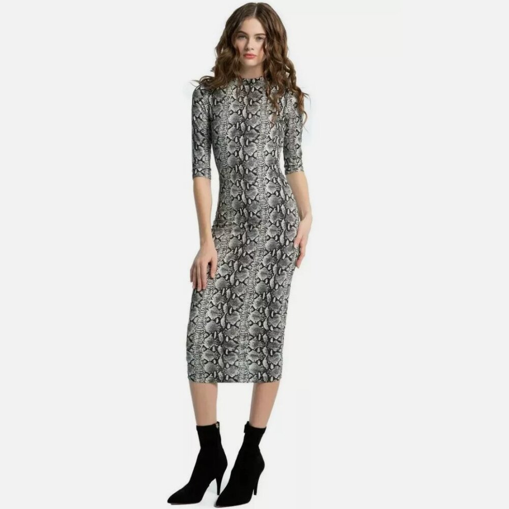 Alice + Olivia Delora Snake Print Fitted Dress Black Stretch Size 0